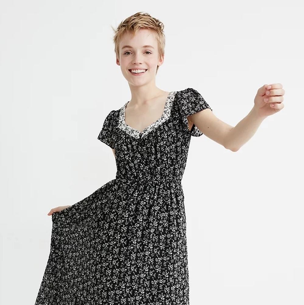 Madewell size 0 Print-Mix Sheer-Sleeve Dress in Branch Floral